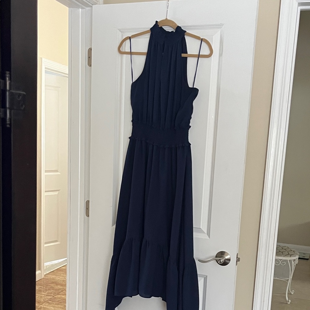 Elegant Navy Blue Halter Dress